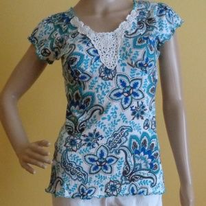 Paisley Crochet trim cap sleeve boho top
